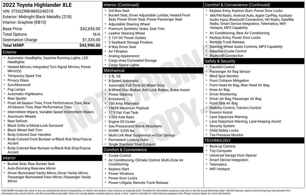 2022 Toyota HIGHLANDER XLE