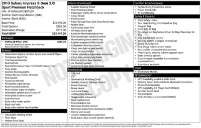 2013 Subaru Impreza 2.0i Sport Premium