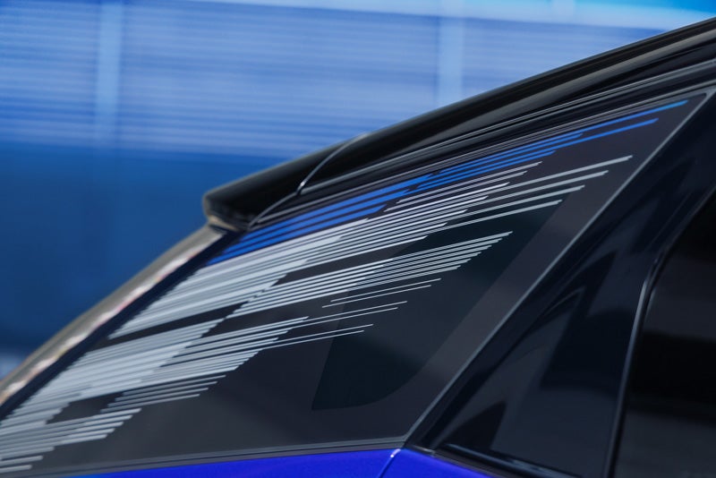 Close-up of the Modern Pattern on the 2026 OPTIQ-V Rear Quarter Glass | Fitzgerald Cadillac Annapolis in Annapolis MD